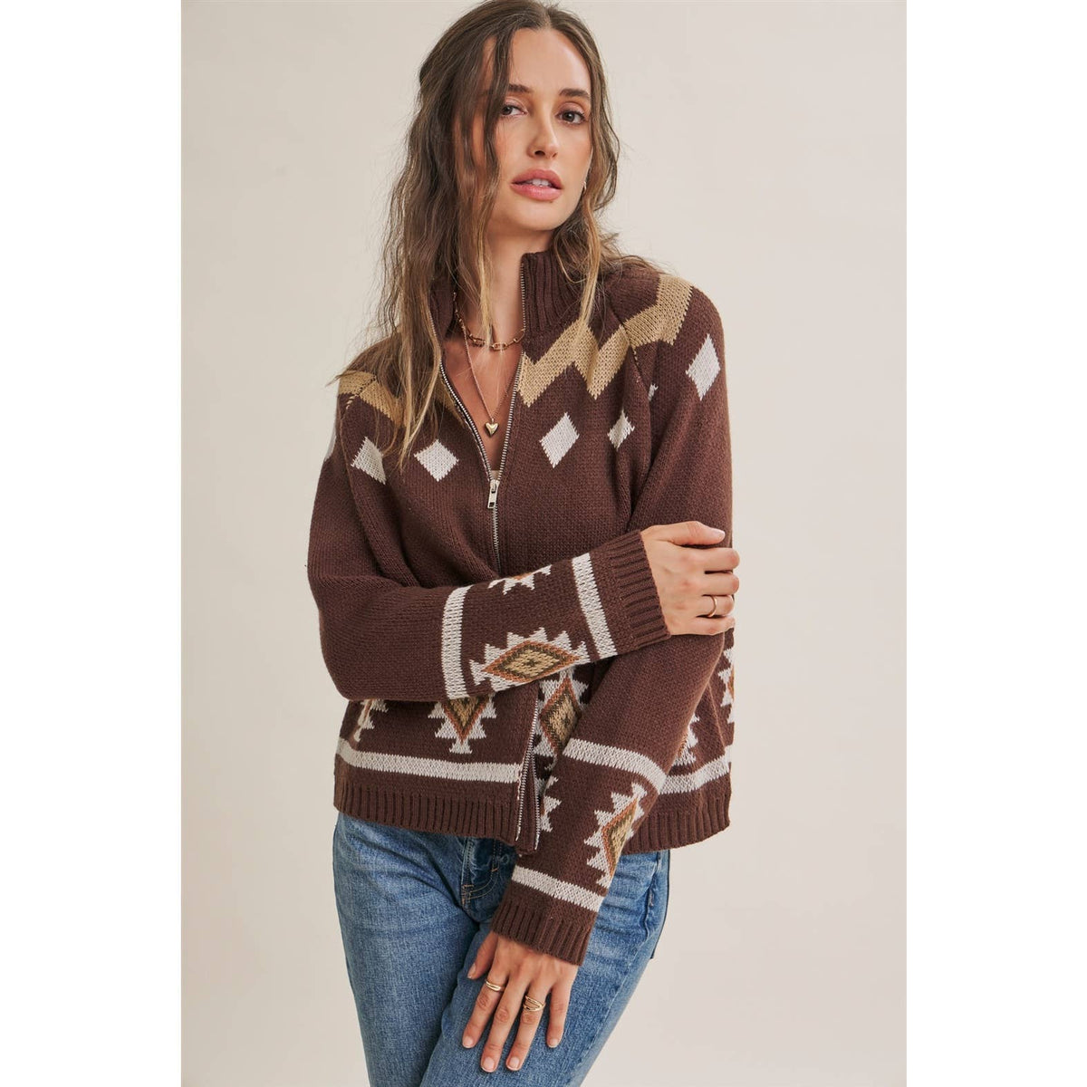 2-Way Zip Mock Neck Sweater