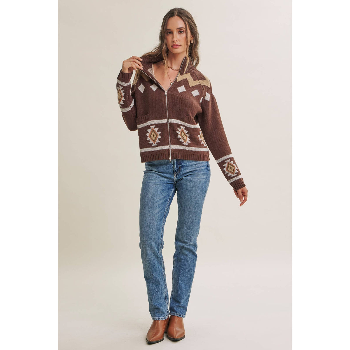2-Way Zip Mock Neck Sweater