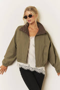 Contrast-Collar Boxy Bomber Jacket