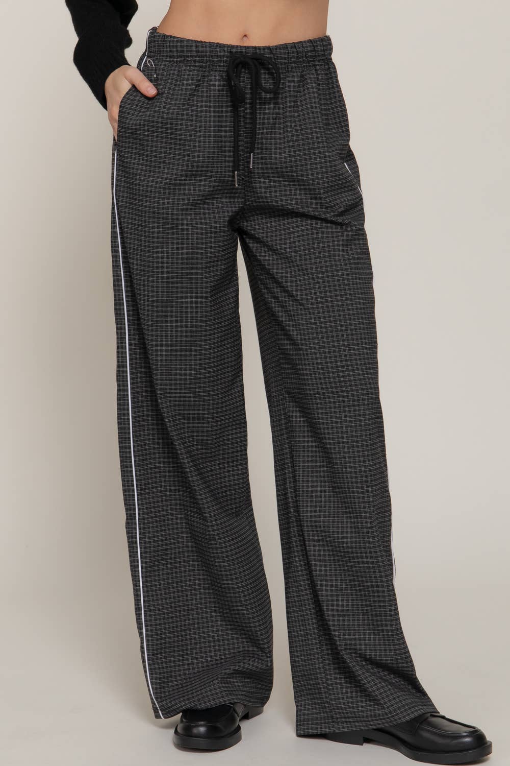 Checkered Drawstring Woven Pants