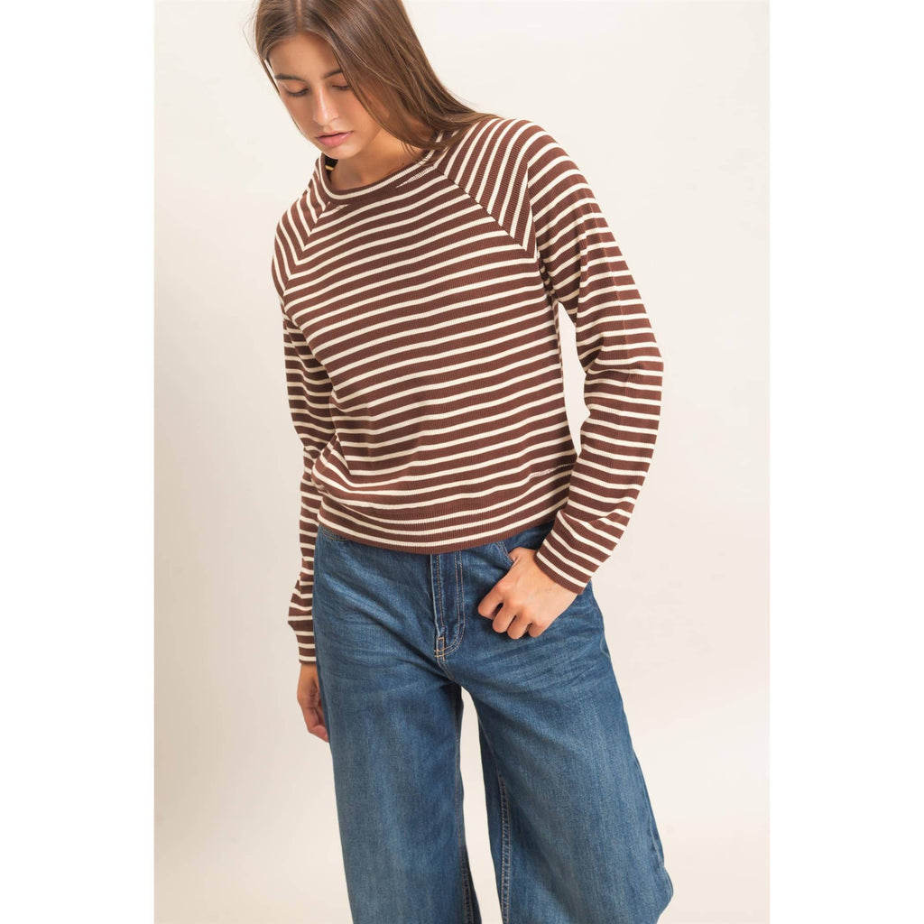 Striped Waffle Knit Raglan Top