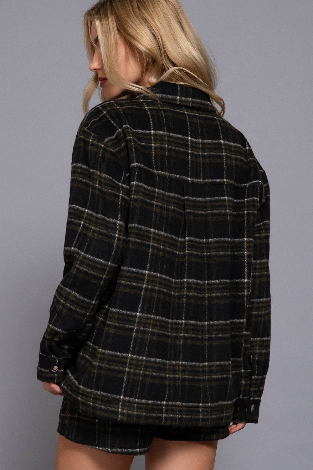 Faux Fur-Lined Brushed Plaid Jacket