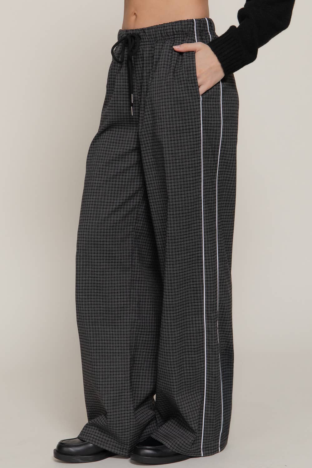 Checkered Drawstring Woven Pants
