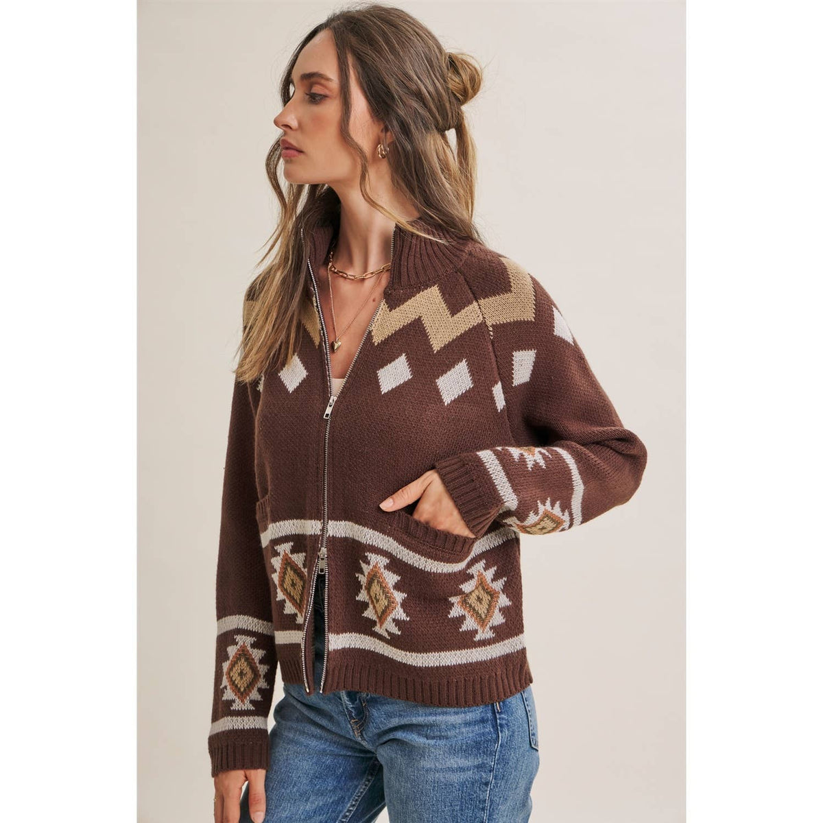 2-Way Zip Mock Neck Sweater