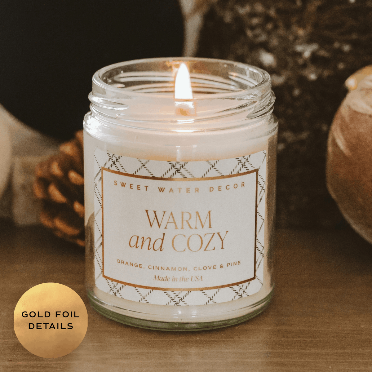 Warm and Cozy 9 oz Soy Candle - Christmas Decor & Gifts