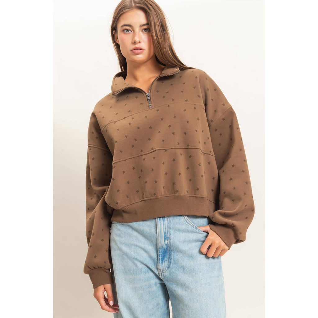 Star Print Half Zip Sweatshirt