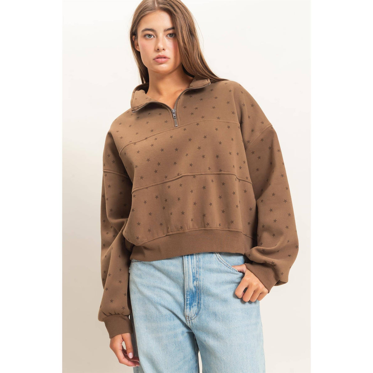 Star Print Half Zip Sweatshirt