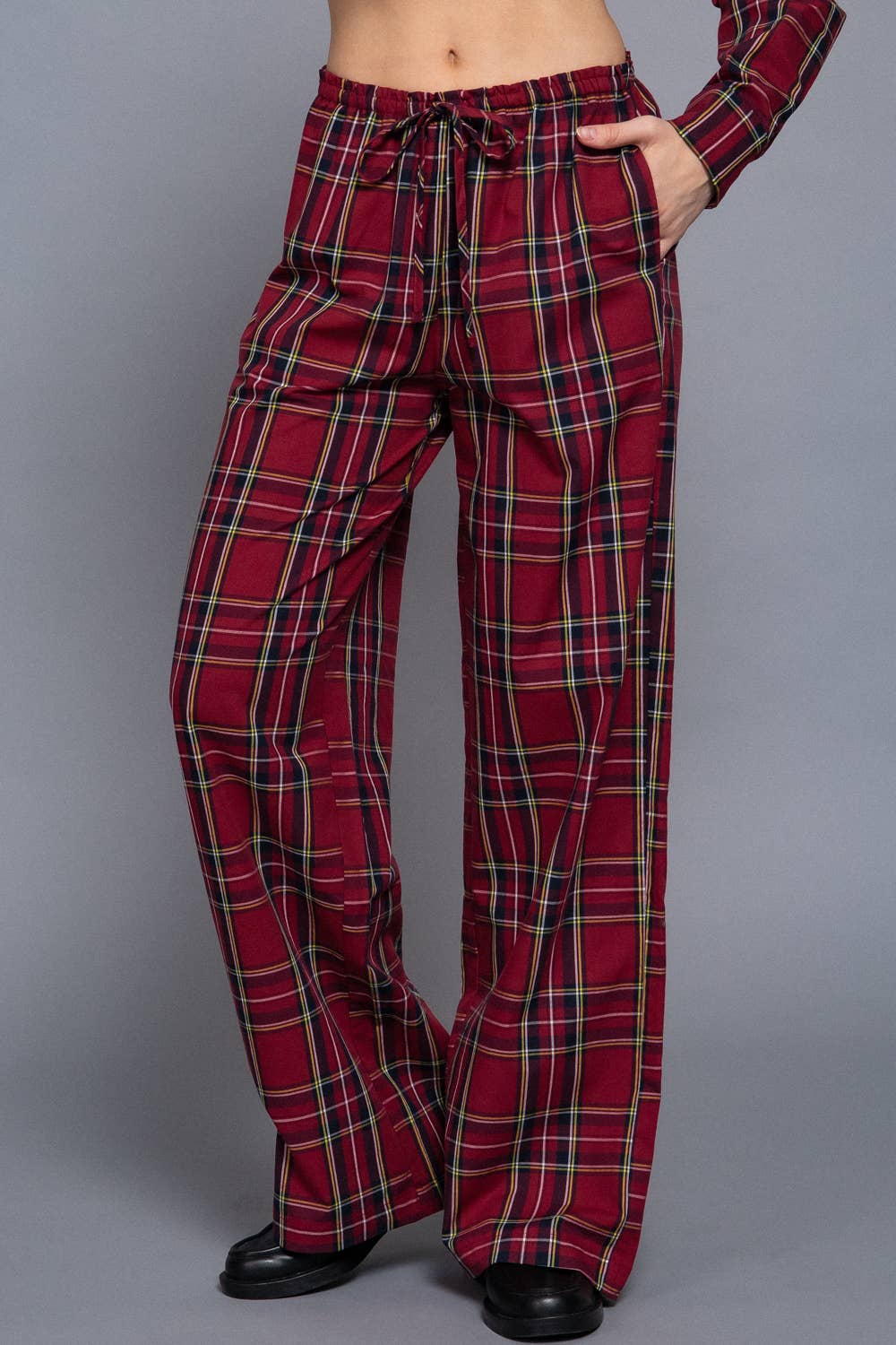 Cotton Plaid Wide-Leg Pants
