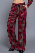 Cotton Plaid Wide-Leg Pants