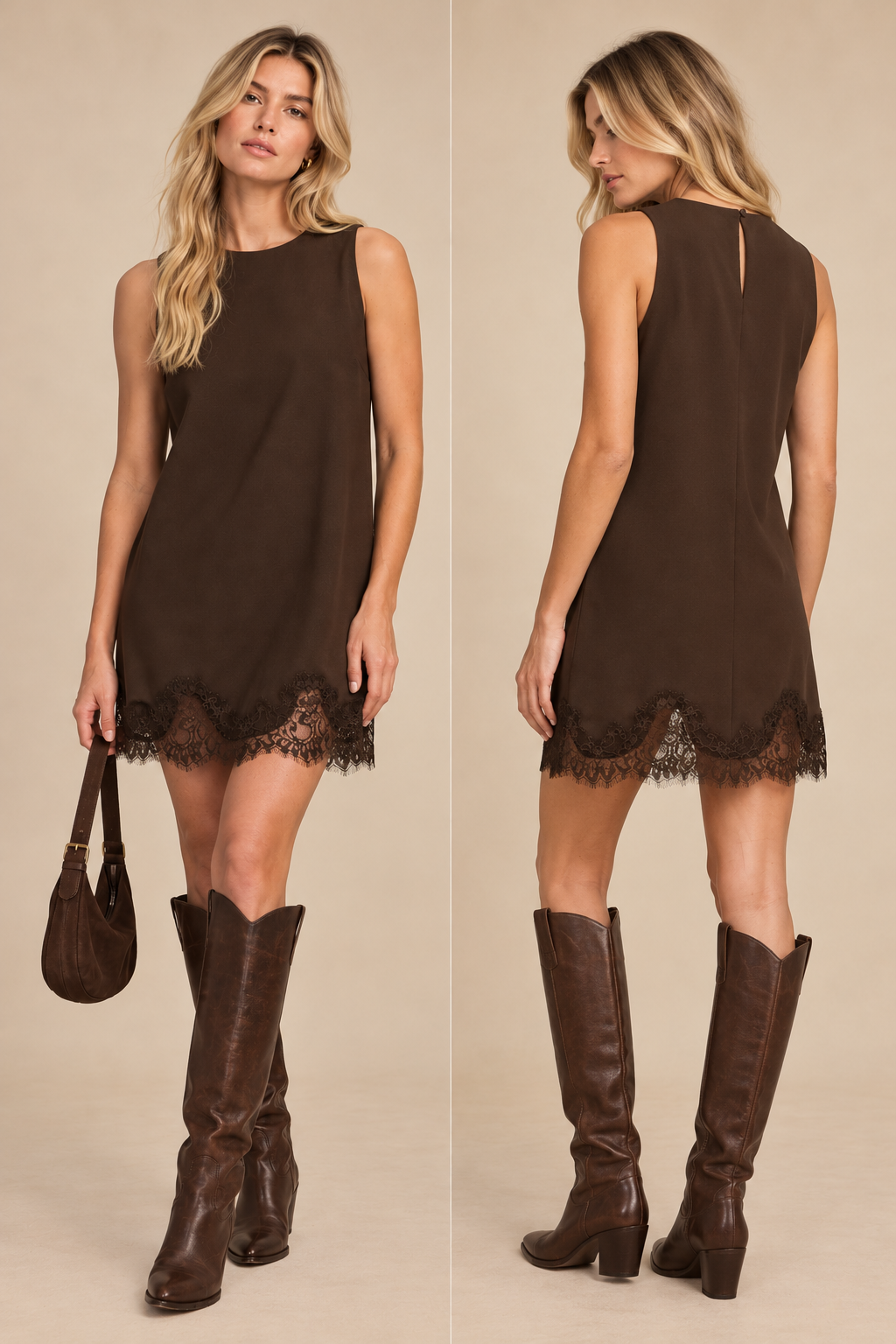 Satin Lace Hem Sleeveless Mini Dress